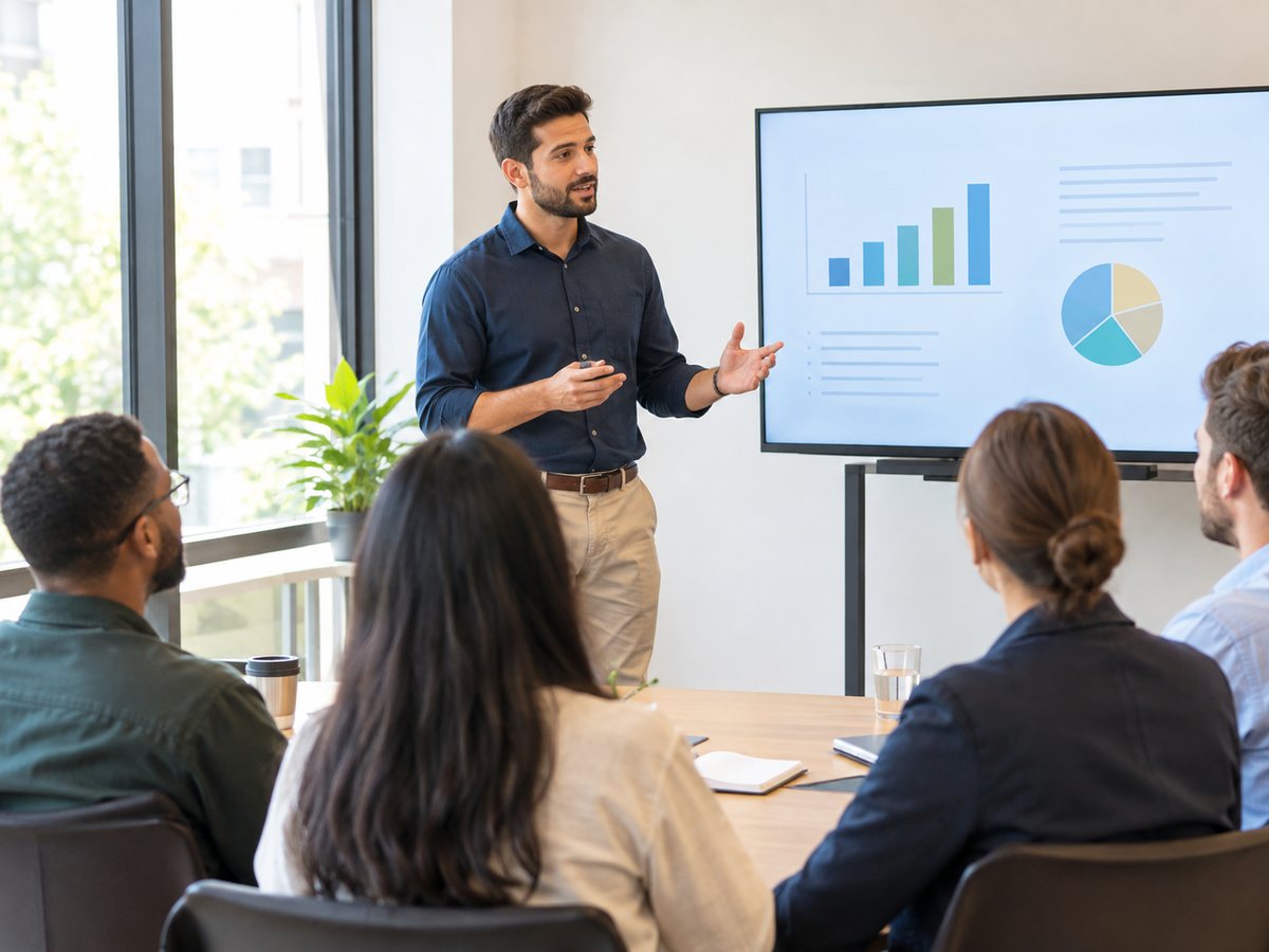 A trainer leading a session with a small group of professionals